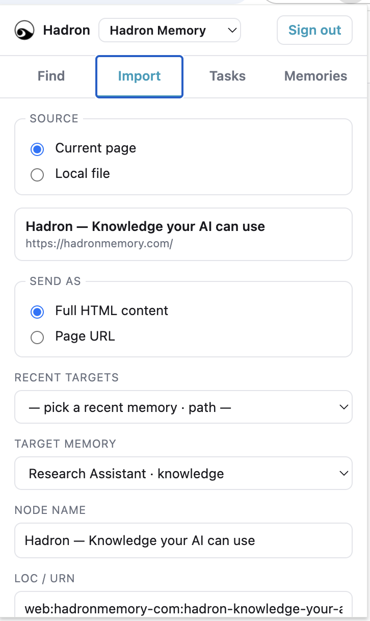 Hadron Chrome extension screenshot